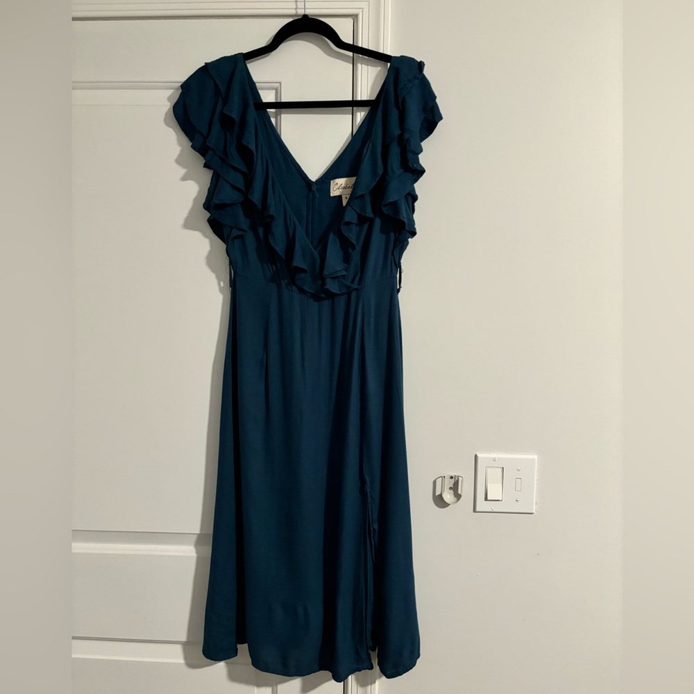 Cleobella Ruffle Shoulder Leg Slit Midi Dress